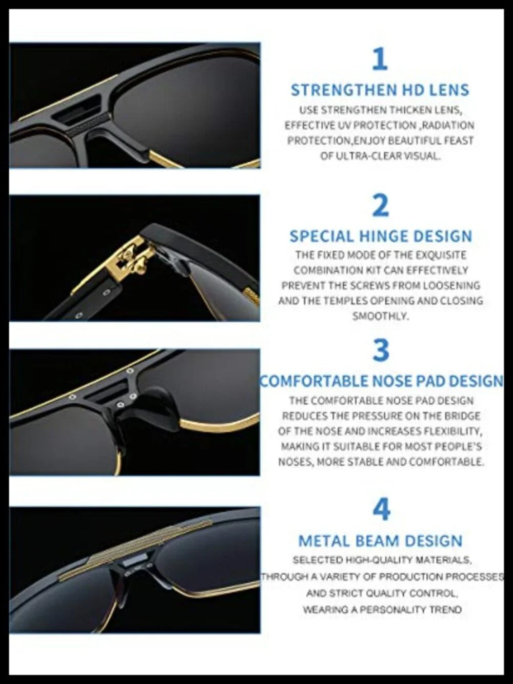 Vintage Oversized Square Sunglasses UV400 Semi Rimless Gold Alloy Frame